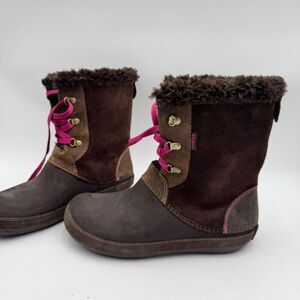 Crocs Boots Womens Brown Suede Faux Fur Lined Lace Up Winter Ankle Boot Cozy